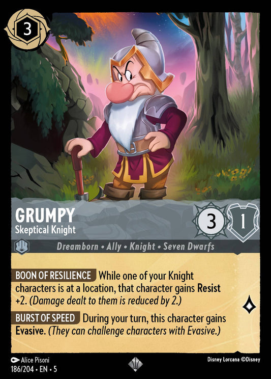 Grumpy - Skeptical Knight - Super Rare Normal Disney Lorcana card from Shimmering Skies