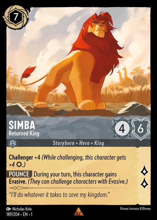 Simba - Returned King - Rare Normal Disney Lorcana card from The First Chapter