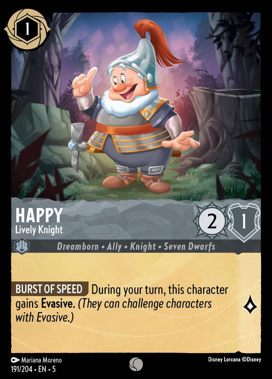 Happy - Lively Knight - Common Normal Disney Lorcana card from Shimmering Skies