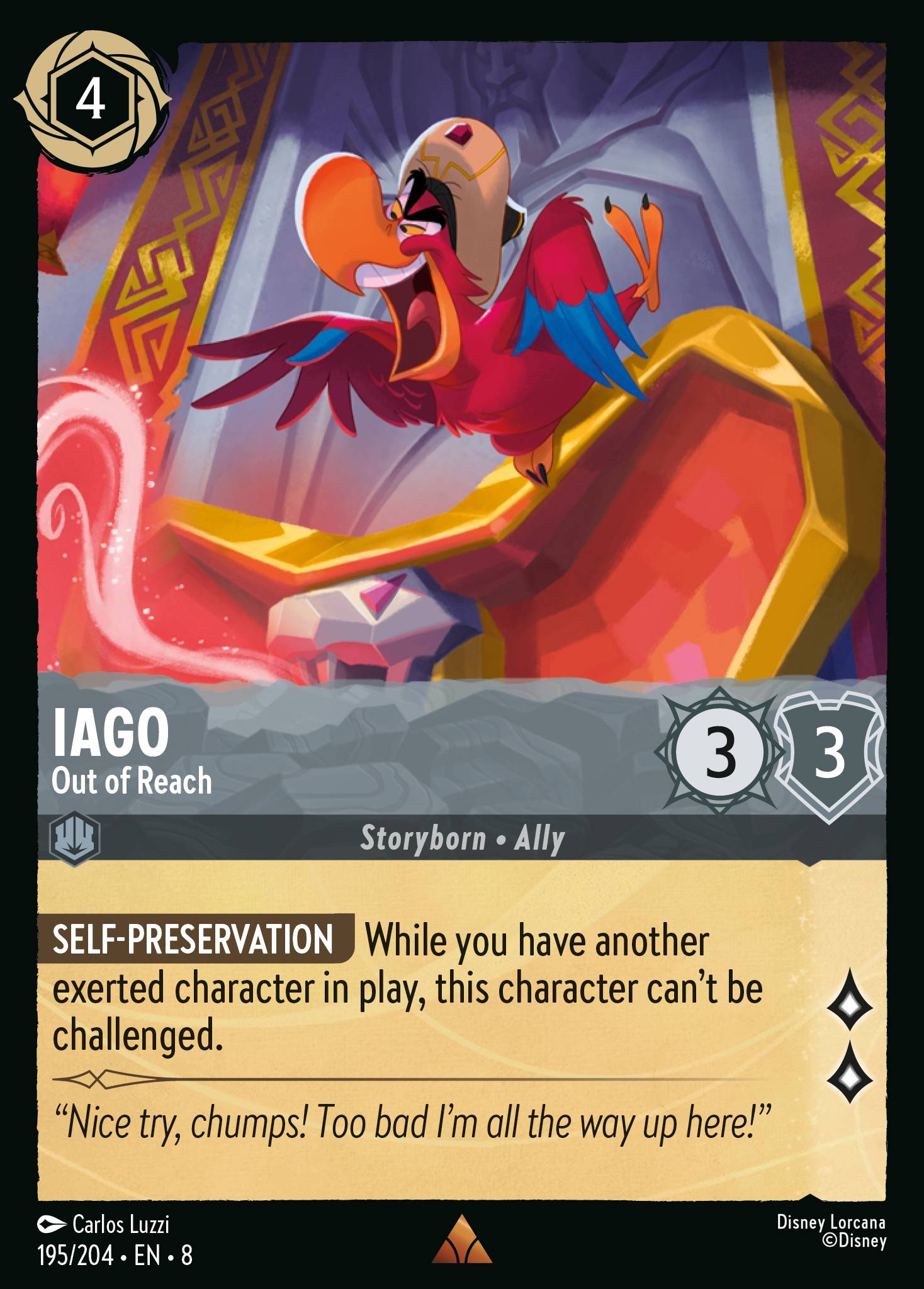 Iago - Out of Reach - Rare Normal Disney Lorcana card from The Reign of Jafar