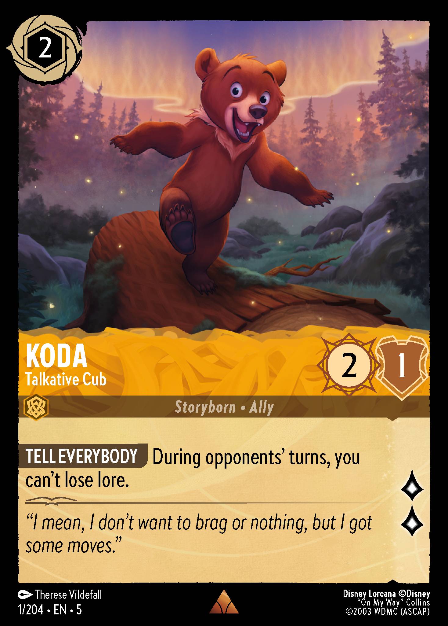 Koda - Talkative Cub - Rare Normal Disney Lorcana card from Shimmering Skies