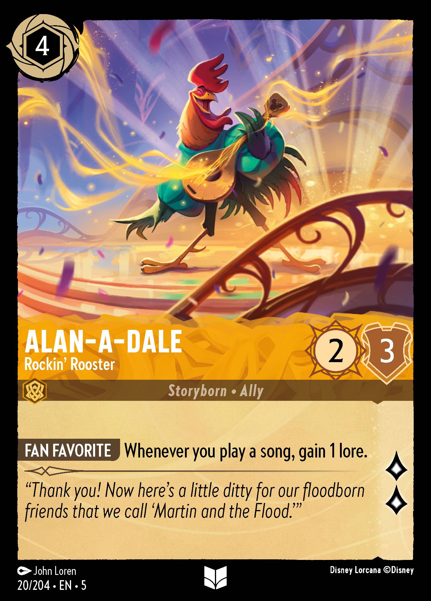 Alan-A-Dale - Rockin' Rooster - Uncommon Normal Disney Lorcana card from Shimmering Skies