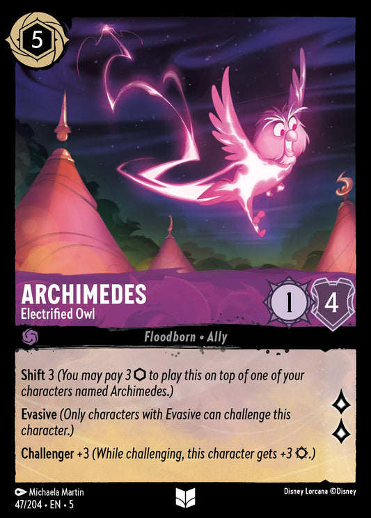 Archimedes - Electrified Owl - Uncommon Normal Disney Lorcana card from Shimmering Skies