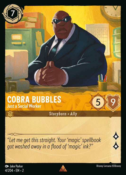 Cobra Bubbles - Just a Social Worker - Rare Normal Disney Lorcana card from Rise of the Floodborn