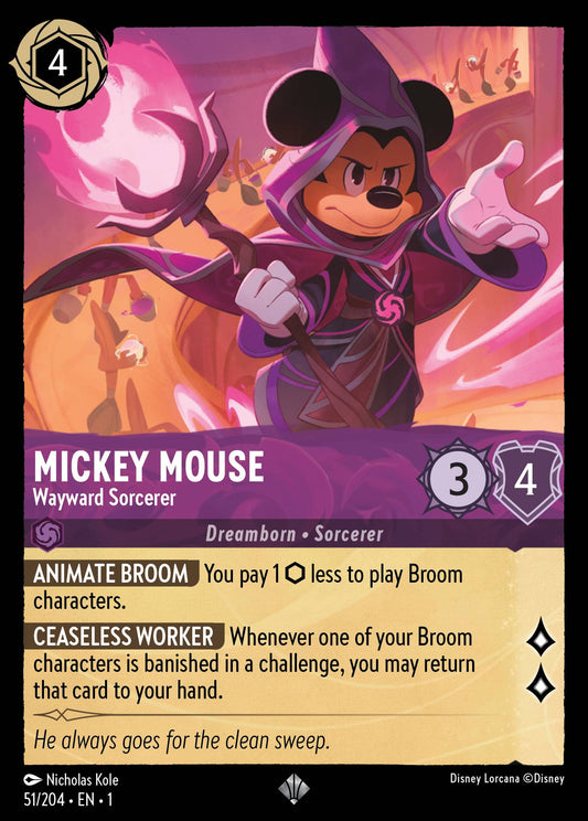 Mickey Mouse - Wayward Sorcerer - Super Rare Normal Disney Lorcana card from The First Chapter