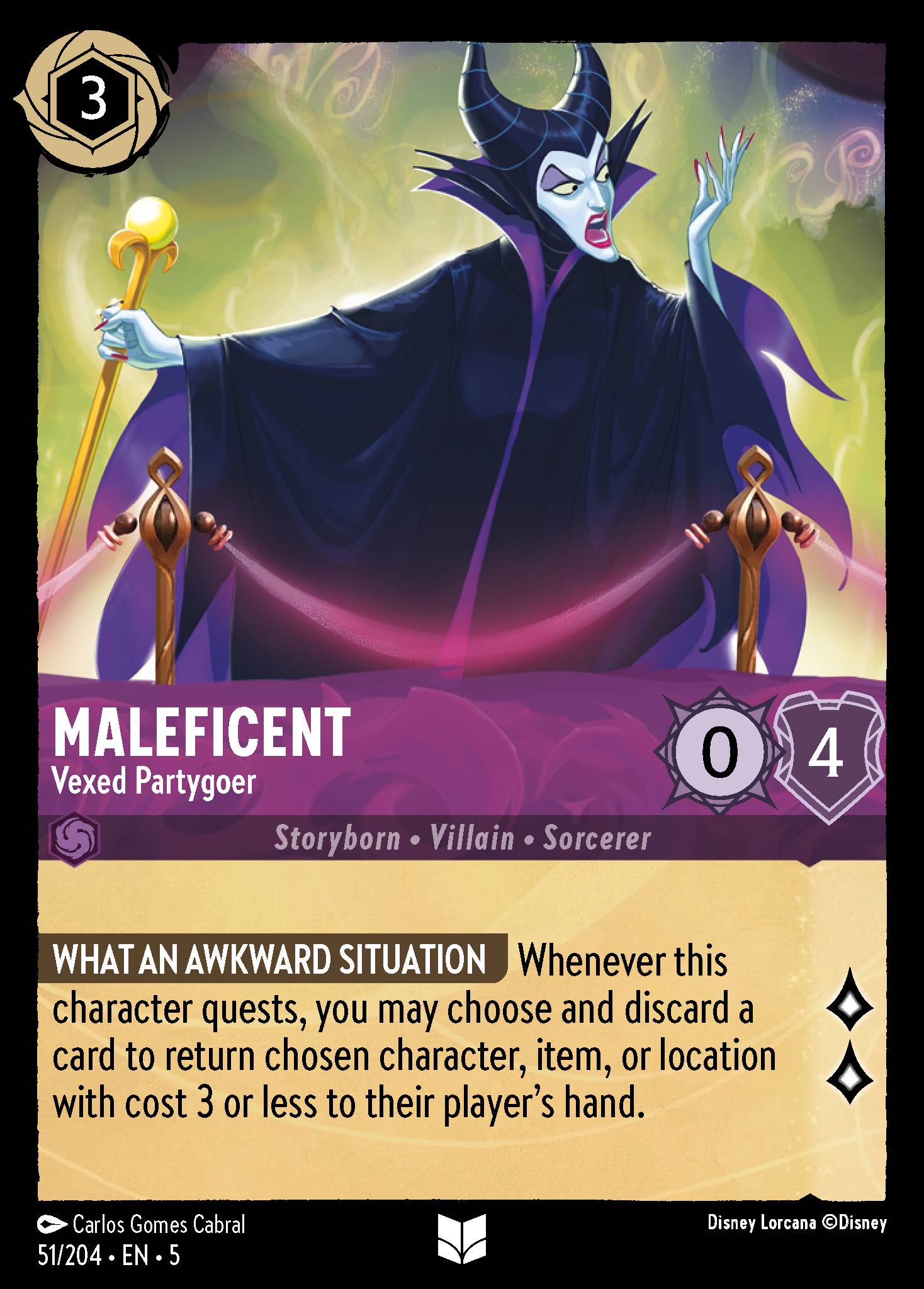 Maleficent - Vexed Partygoer - Uncommon Normal Disney Lorcana card from Shimmering Skies