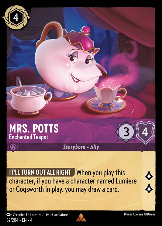 Mrs. Potts - Enchanted Teapot - Rare Normal Disney Lorcana card from Ursula's Return