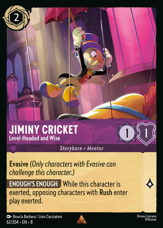 Jiminy Cricket - Level-Headed and Wise - Rare Normal Disney Lorcana card from The Reign of Jafar