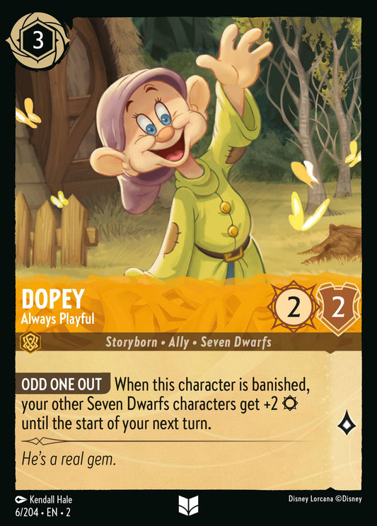 Dopey - Always Playful - Uncommon Normal Disney Lorcana card from Rise of the Floodborn