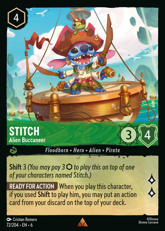 Stitch - Alien Buccaneer - Rare Normal Disney Lorcana card from Azurite Sea