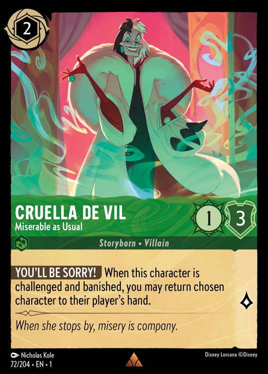 Cruella de Vil - Miserable as Usual - Rare Normal Disney Lorcana card from The First Chapter