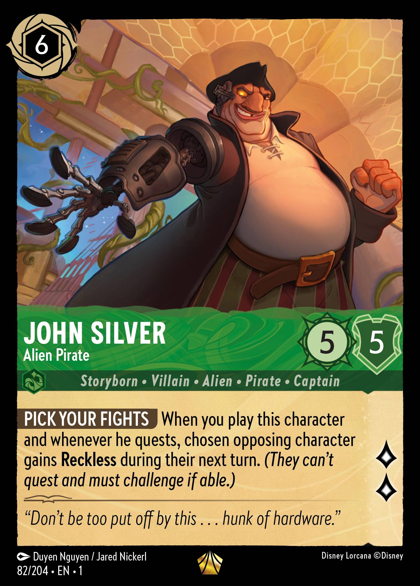 John Silver - Alien Pirate - Legendary Normal Disney Lorcana card from The First Chapter