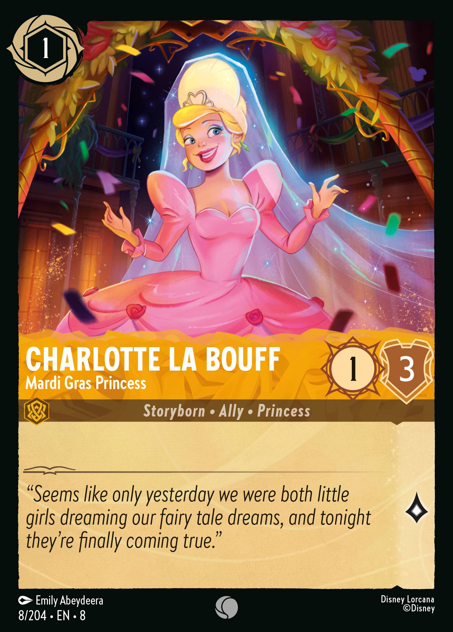 Charlotte La Bouff - Mardi Gras Princess - Common Normal Disney Lorcana card from The Reign of Jafar