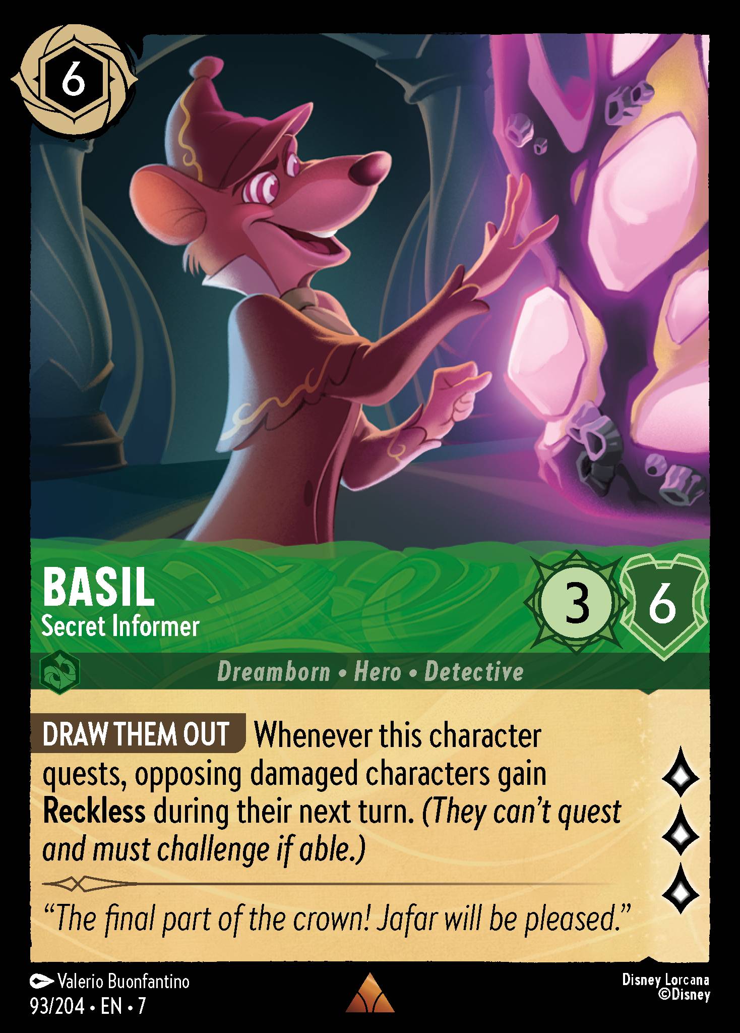 Basil - Secret Informer - Rare Normal Disney Lorcana card from Archazia's Island