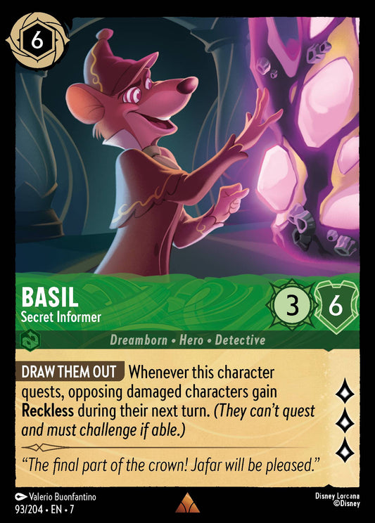 Basil - Secret Informer - Rare Normal Disney Lorcana card from Archazia's Island
