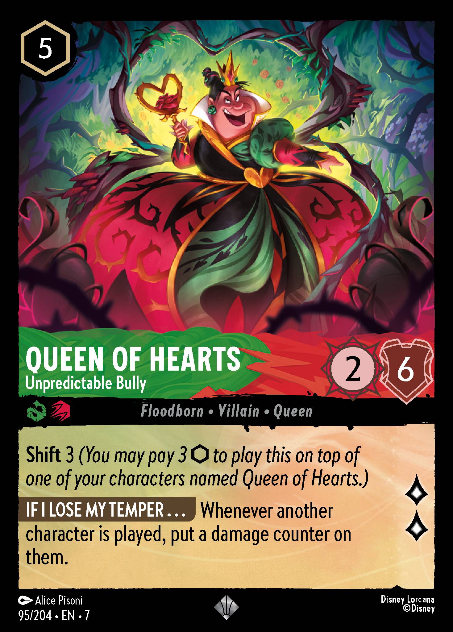 Queen of Hearts - Unpredictable Bully - Super Rare Normal Disney Lorcana card from Archazia's Island