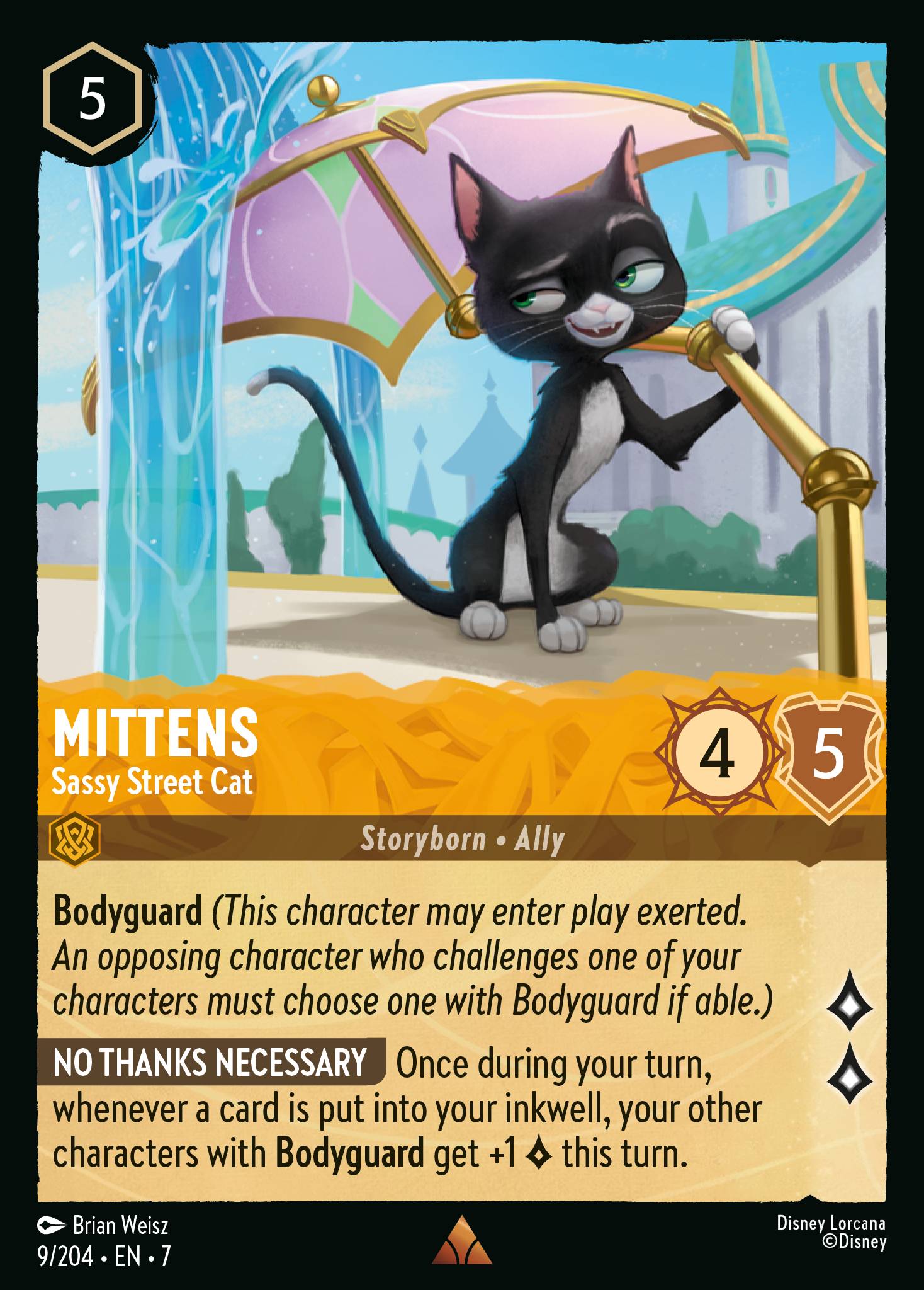 Mittens - Sassy Street Cat - Rare Normal Disney Lorcana card from Archazia's Island